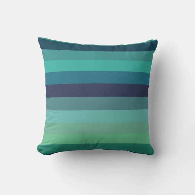 Retro Mint & Navy Horizontal Stripes Kussen (Voorkant)