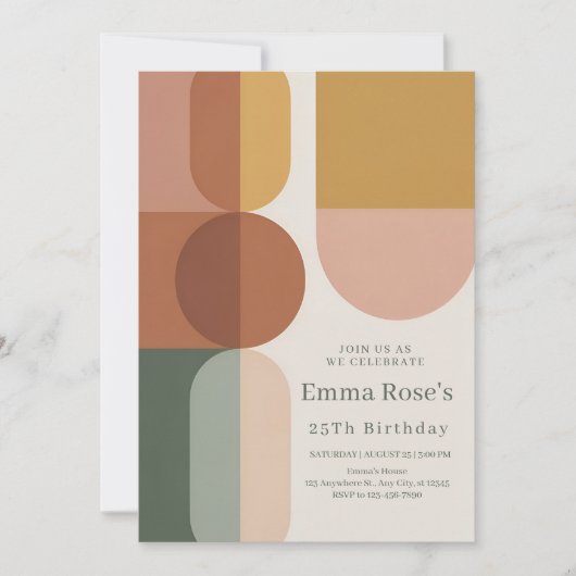 Retro Mint & Orange Boho Stripes Birthday Kaart (Voorkant)