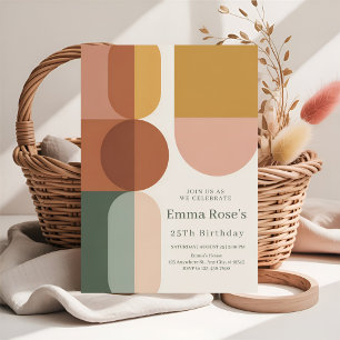 Retro Mint & Oranje Boho Strepen Verjaardag Kaart