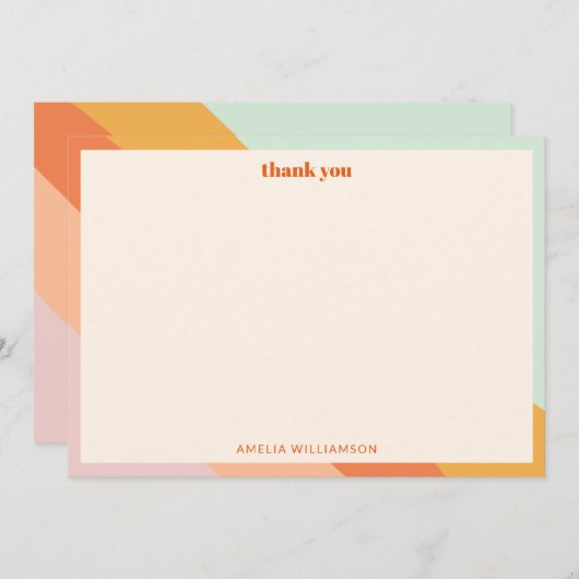 Retro Mint Oranje Strepen Aangepast Baby shower Sc Bedankkaart (Voorkant / Achterkant)