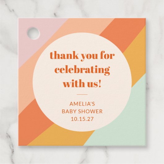 Retro Mint Oranje Strepen Aangepaste Baby shower D Bedankjes Labels (Voorkant)