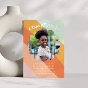 Retro Mint Oranje Strepen Foto Graduatie Party Kaart