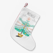 Retro Mint Roze Gouden Kerstboom Monogram Kleine Kerstsok (Voorkant (Hangend))