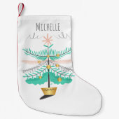 Retro Mint Roze Gouden Kerstboom Monogram Kleine Kerstsok (Voorkant)