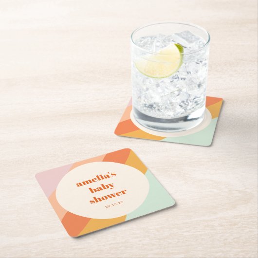 Retro Mint Sinaasappel Boho Stripes Custom Baby sh Kartonnen Onderzetters (Insitu)