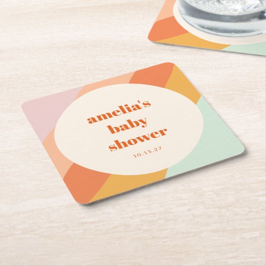 Retro Mint Sinaasappel Boho Stripes Custom Baby sh Kartonnen Onderzetters (Schuin)