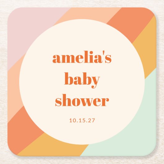 Retro Mint Sinaasappel Boho Stripes Custom Baby sh Kartonnen Onderzetters (Voorkant)