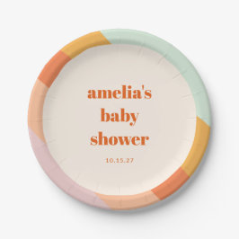 Retro Mint Sinaasappel Boho Stripes Custom Baby sh Papieren Bordje