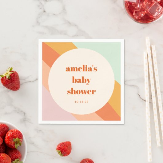 Retro Mint Sinaasappel Boho Stripes Custom Baby sh Servet (Insitu)