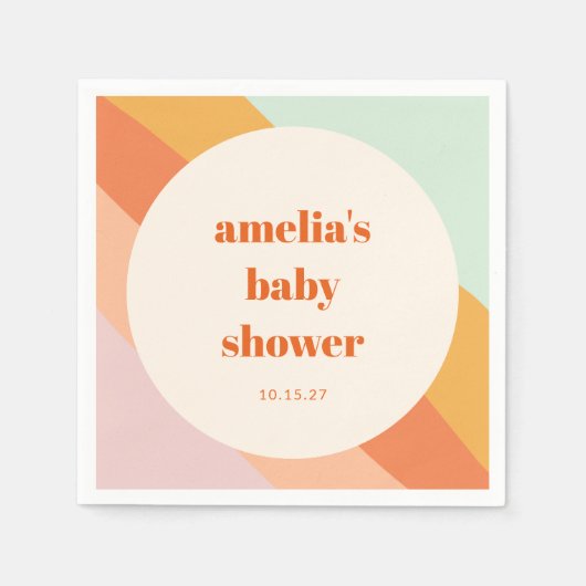 Retro Mint Sinaasappel Boho Stripes Custom Baby sh Servet (Voorkant)