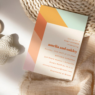 Retro Mint Sinaasappel Boho Stripes Koppels Baby s Kaart