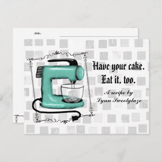 Retro mint stand mixer cake bakken recept kaart (Voorkant / Achterkant)