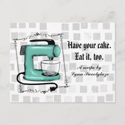 Retro mint stand mixer cake bakken recept kaart (Voorkant)