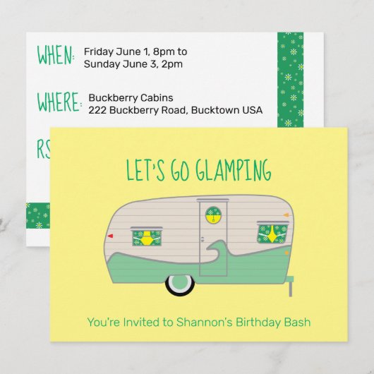 Retro Mintgroene Blikken Ham Trailer Glamping Kaart (Voorkant / Achterkant)