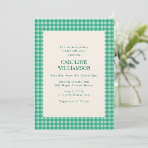 Retro Mintgroene Mooie Gingham Geruite Baby Shower Kaart