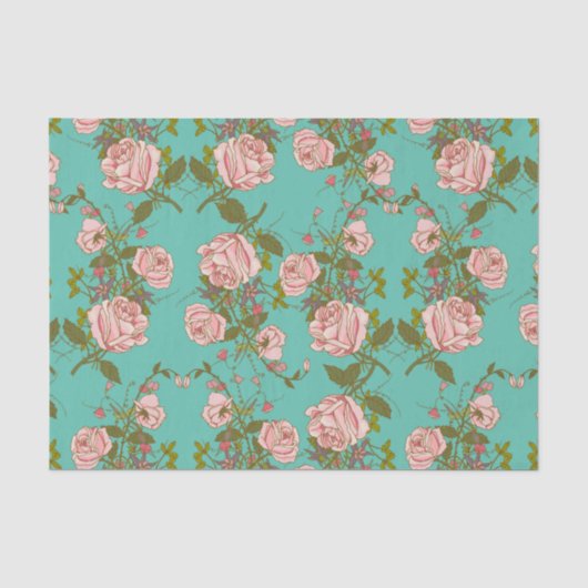 Retro Minty Pastel roos  wijnpatroon Tissuepapier (Voorkant)