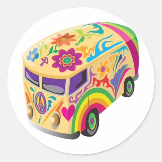 Retro Minvan Ronde Sticker (Voorkant)