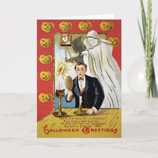 Retro Mirror Ghost Halloween Kaart (Voorkant)