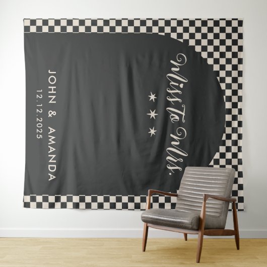 Retro Miss voor Mrs. Vrijgezellenfeest Black Mod M Wandkleed (In Situ (horizontaal))