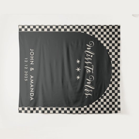 Retro Miss voor Mrs. Vrijgezellenfeest Black Mod M Wandkleed (Voorkant (horizontaal))