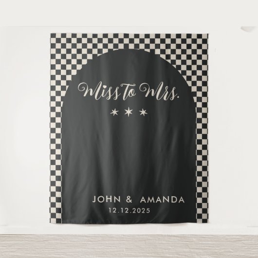 Retro Miss voor Mrs. Vrijgezellenfeest Black Mod M Wandkleed (Voorkant)