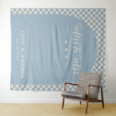 Retro Miss voor Mrs. Vrijgezellenfeest Blue Mod Mo Wandkleed (In Situ (horizontaal))