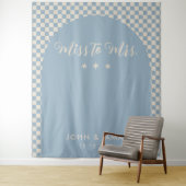 Retro Miss voor Mrs. Vrijgezellenfeest Blue Mod Mo Wandkleed (In situ)