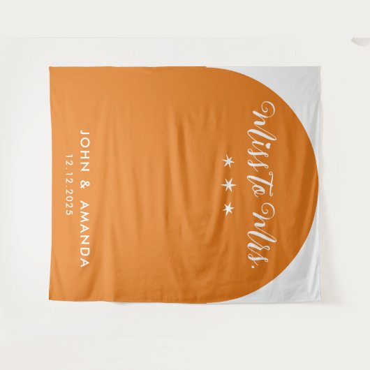 Retro Miss voor Mrs Vrijgezellenfeest Sinaasappel  Wandkleed (Voorkant (horizontaal))