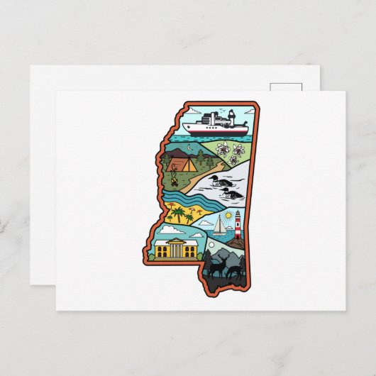 Retro Mississippi Biloxi Laurel MS State Herinni Briefkaart (Voorkant / Achterkant)