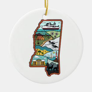 Retro Mississippi Biloxi Laurel MS State Herinni Keramisch Ornament