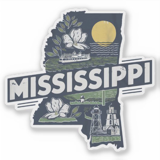 Retro Mississippi State Car Sticker (Voorkant)