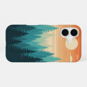 Retro Mistige Dennen iPhone 16 Hoesje (Achterkant horizontaal)