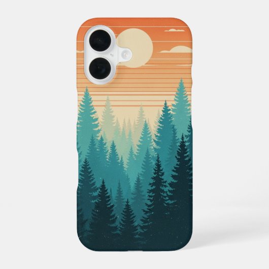 Retro Mistige Dennen iPhone 16 Hoesje (Achterkant)