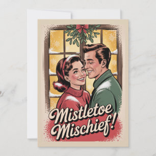 Retro Mistsletoe Schelmenstreek Kerst 1950s Vintag Feestdagenkaart