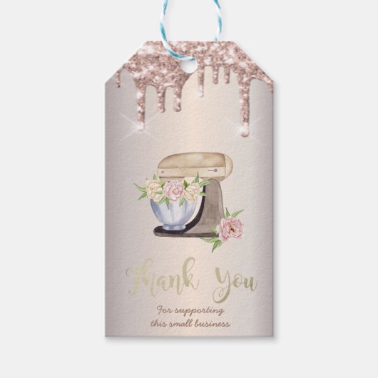 Retro Mixer Bloemen Glitter Drips Bakkerij Cadeaulabel (Voorkant)
