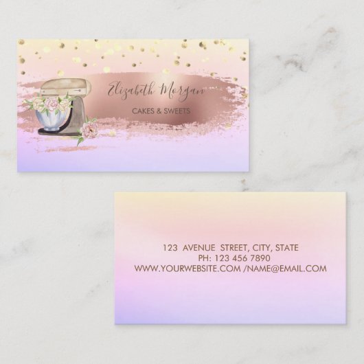 Retro Mixer Flower, Confetti, Brush Stroke Ombre Visitekaartje (Voorkant / Achterkant)