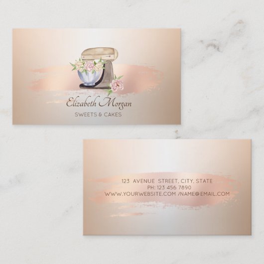 Retro Mixer Flower Roos Gouden Brush Stroke Bakker Visitekaartje (Voorkant / Achterkant)