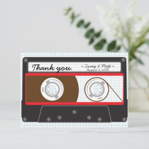Retro Mixtape bruiloft rood, zwart en wit Bedankkaart