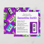 Retro Mixtape met gemartday party nodigt Paars uit Kaart (Voorkant / Achterkant)