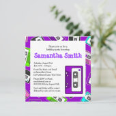 Retro Mixtape met gemartday party nodigt Paars uit Kaart (Staand voorkant)