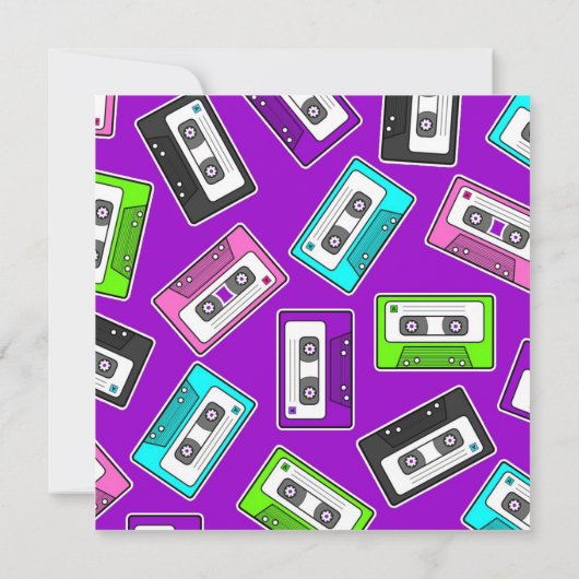 Retro Mixtape met gemartday party nodigt Paars uit Kaart (Achterkant)