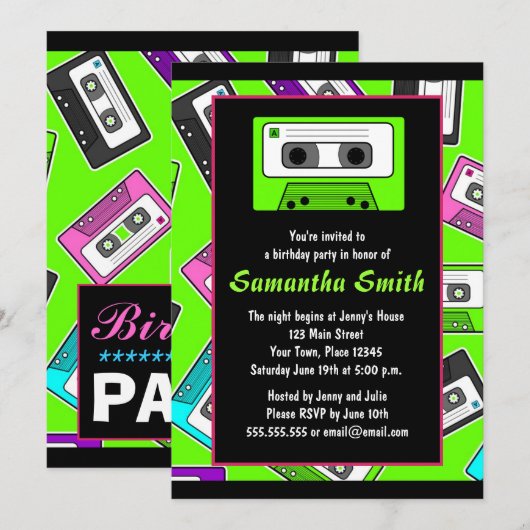 Retro Mixtape met uitnodiging van Birthday (Voorkant / Achterkant)