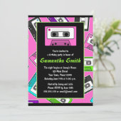 Retro Mixtape met uitnodiging van Birthday (Staand voorkant)