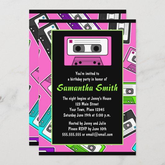 Retro Mixtape met uitnodiging van Birthday (Voorkant / Achterkant)