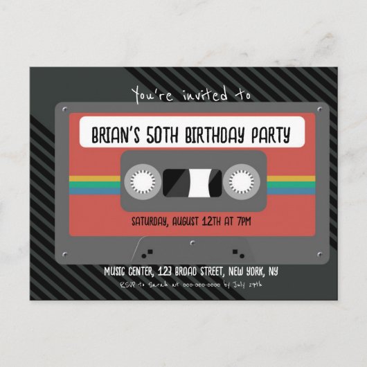 Retro Mixtape verjaardagsfeestje Uitnodiging Briefkaart (Voorkant)