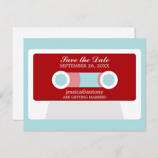 Retro Mixtape Weddenschap opslaan Datum Aankondigingskaart (Voorkant / Achterkant)