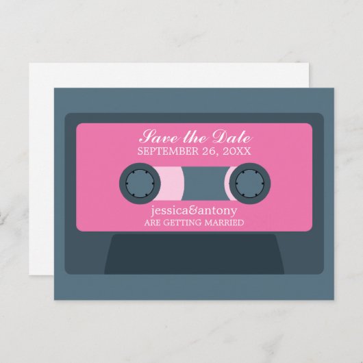 Retro Mixtape Weddenschap opslaan Datum Aankondigingskaart (Voorkant / Achterkant)