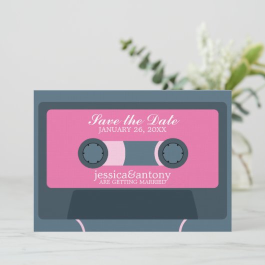 Retro Mixtape Weddenschap opslaan Datum Save The Date (Staand voorkant)