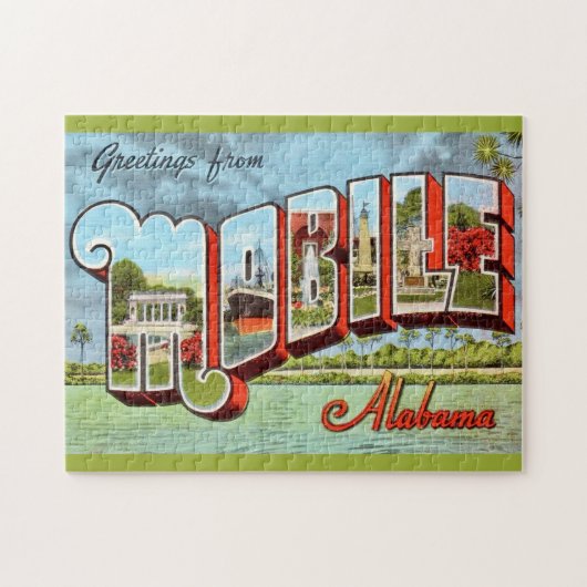 Retro Mobile Alabama Ansichtkaart Legpuzzel (Horizontaal)