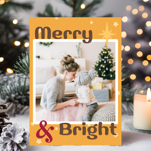 Retro Mocca Bruin Geel Rood Foto Prettig Kerstfees Feestdagenkaart